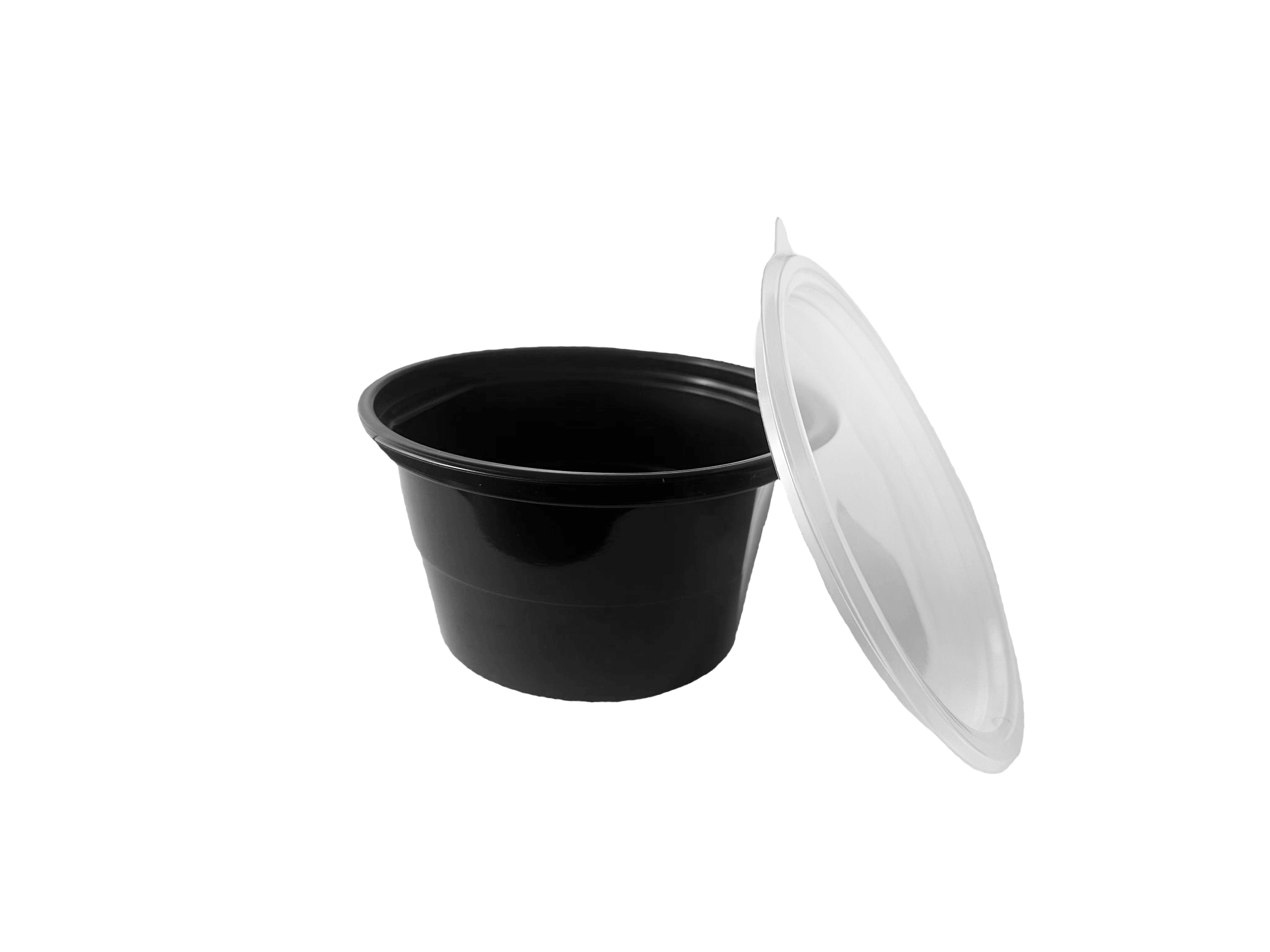 Bol supa negru din PP 680 ml, cu capac transparent 50 buc/set